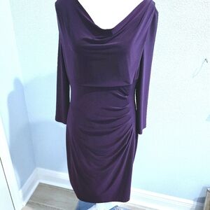 Lauren Ralph Lauren Purple Cowl Neck Ruched Dress – Size 10